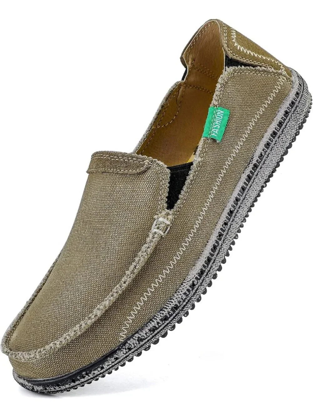 VILOCY Men's Base Green Rubber Canvas Slip On Loafers Vintage Flat Casual Shoes